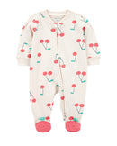 Macacão bebê manga longa com pezinho cerejas bege | Carter's