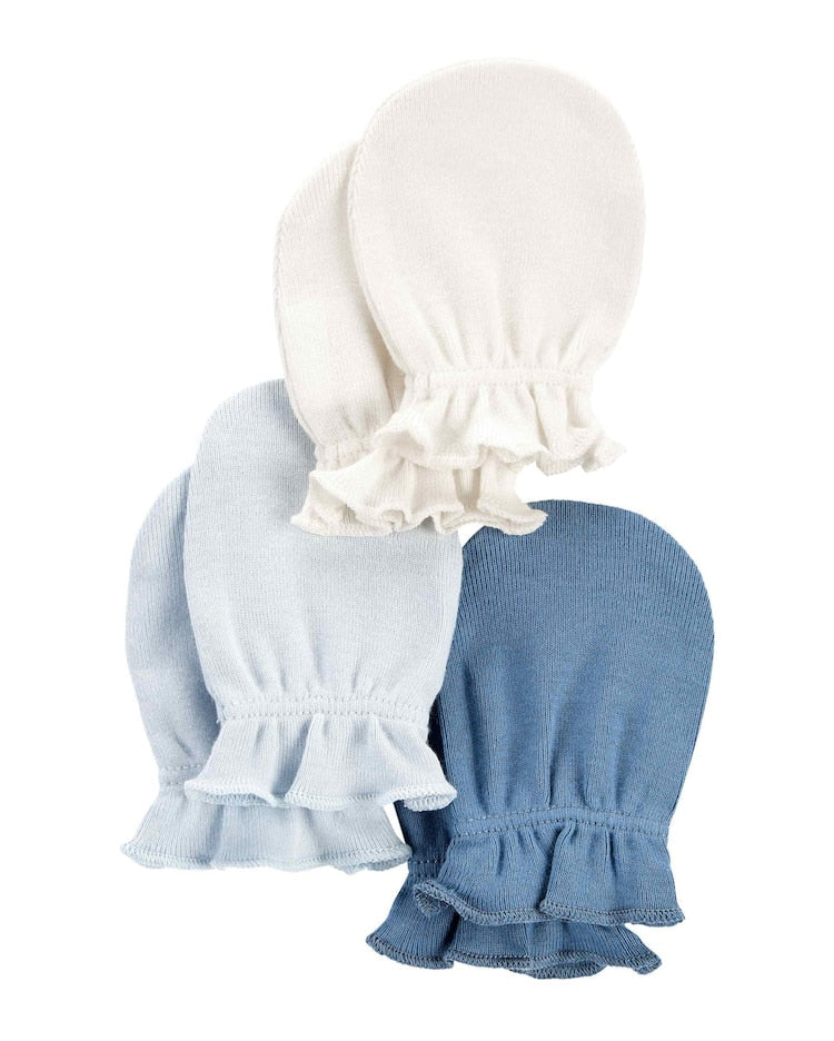 Kit luva bebê 3 pares com babadinhos tradicional multicor