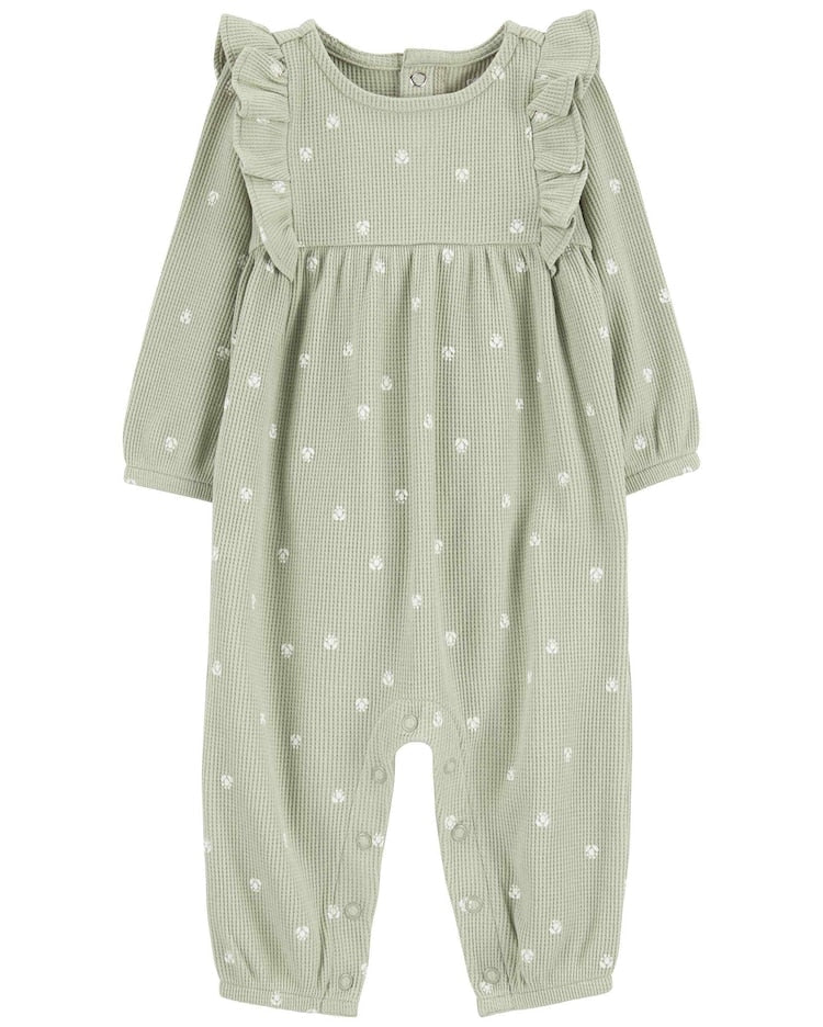 Macacão bebê com babados texturizado floral verde | Carter's