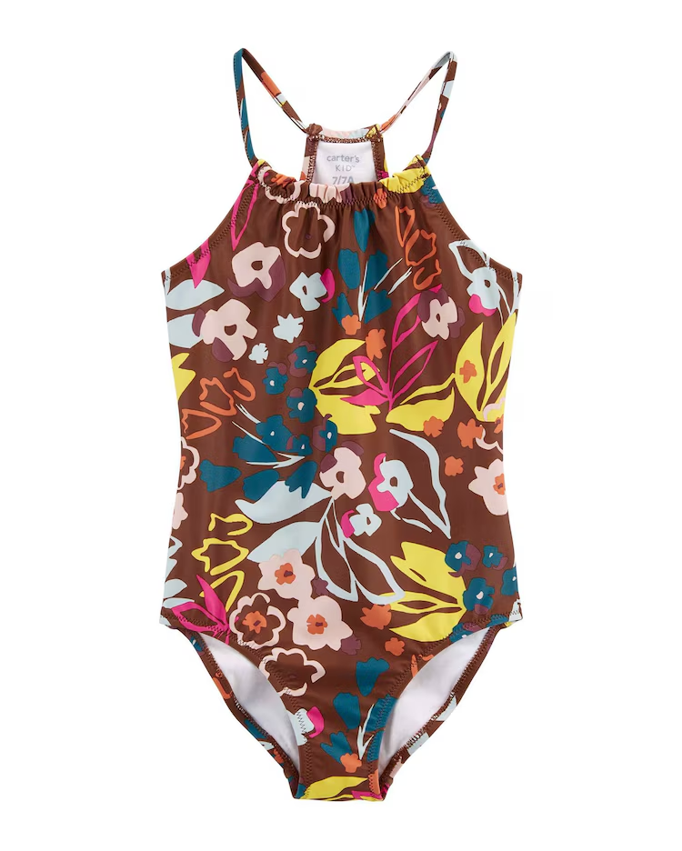 Maiô infantil floral marrom |