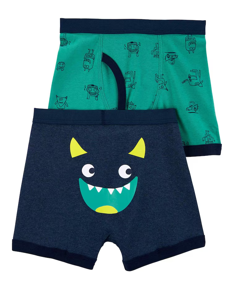Kit Cueca Boxer Infantil 2 Peças Monstrinho Azul/Verde Tam 2 a 8