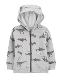 Blusão infantil de moletom aberto com capuz bichinhos cinza |