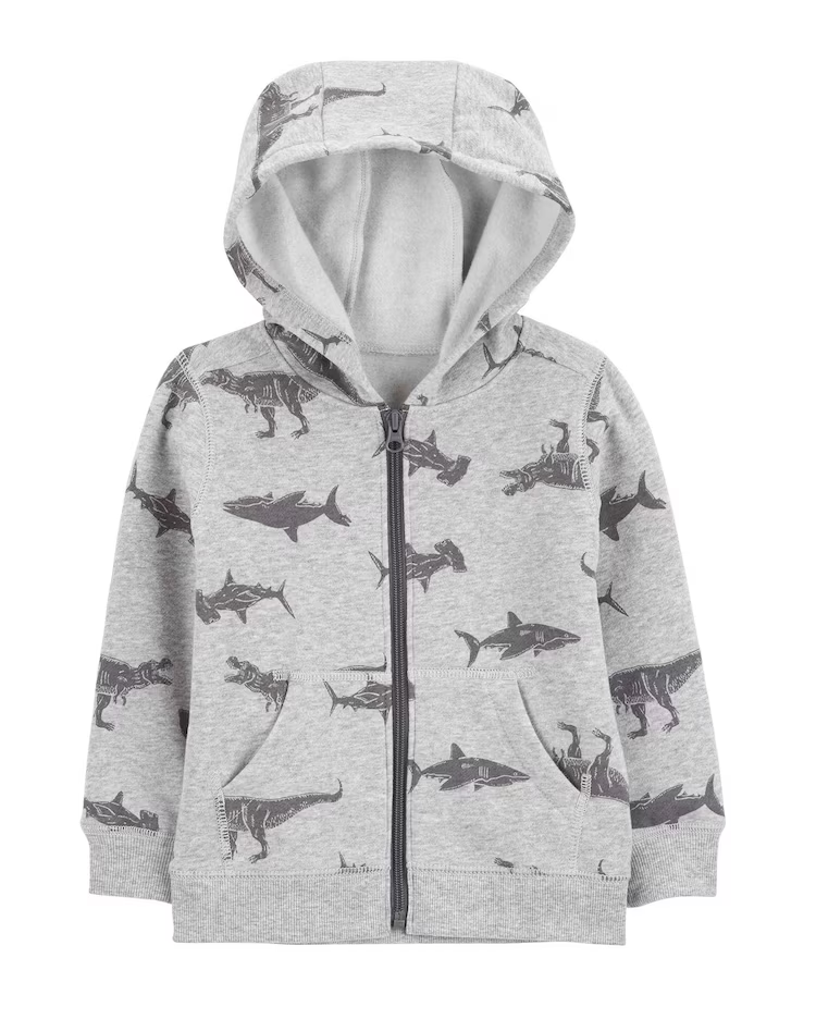Blusão infantil de moletom aberto com capuz bichinhos cinza |