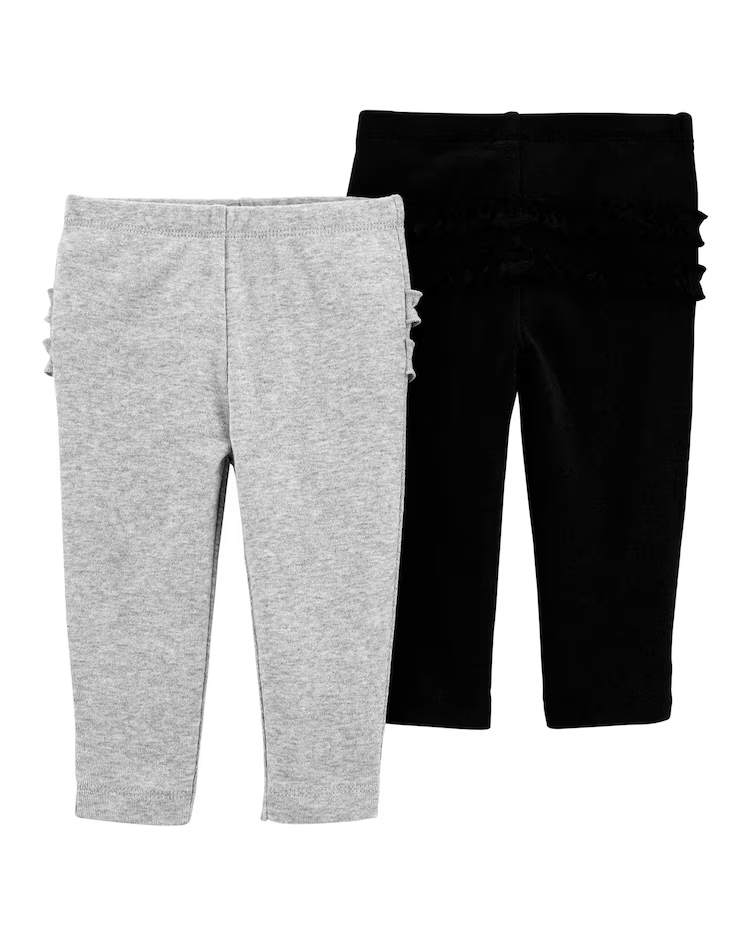 Kit Calça Bebê Carter's 2 Peças Babado Preto/Cinza Mescla Tam RN a 24 Meses