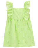Vestido infantil com babados e laise verde |