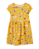 Vestido infantil evasê floral camadas amarelo |