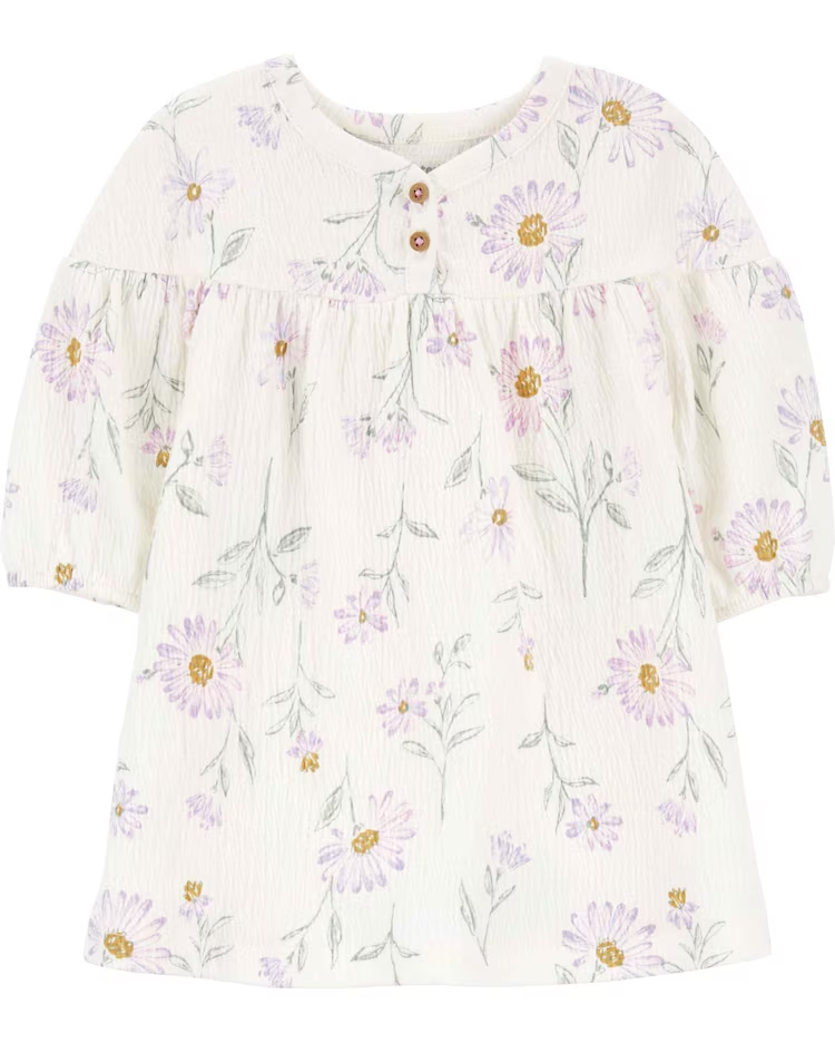 Vestido bebê manga longa texturizado floral off-white | Carter's