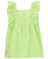 Vestido infantil com babados e laise verde |