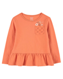 Camiseta infantil manga longa com babado e bolso laranja |