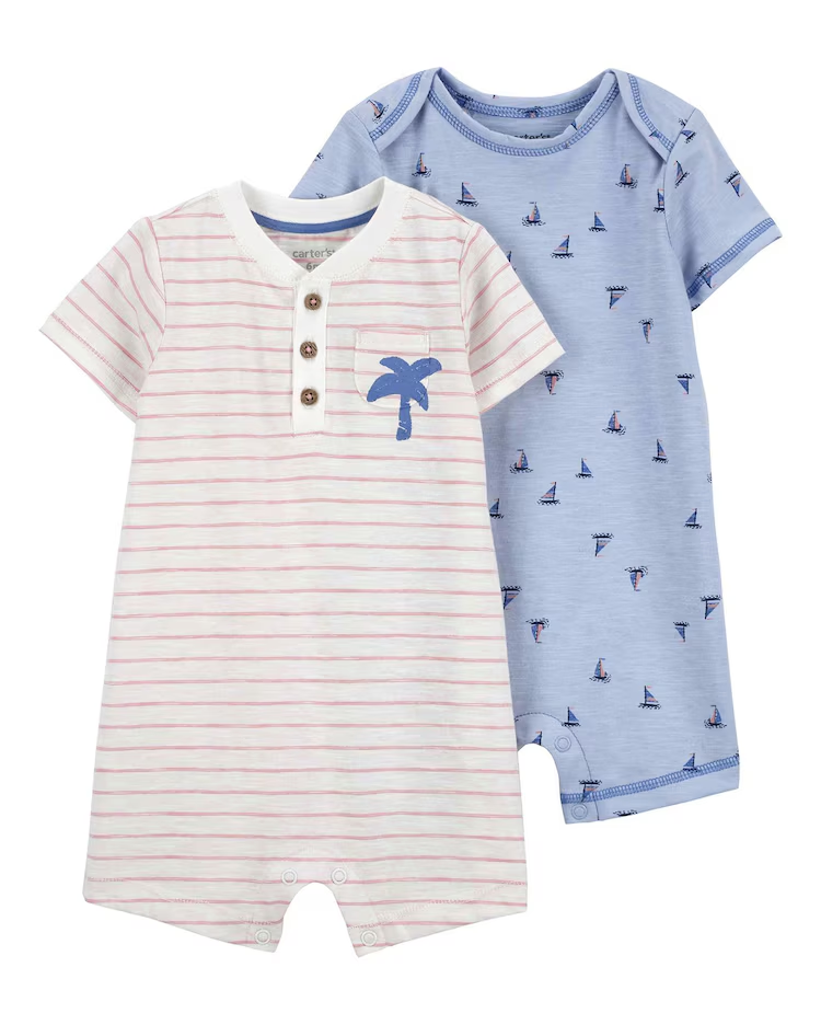Kit macaquinho bebê 2 peças listrado com barcos multicor | Carter's