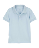 Camisa polo infantil com botões lisa azul |