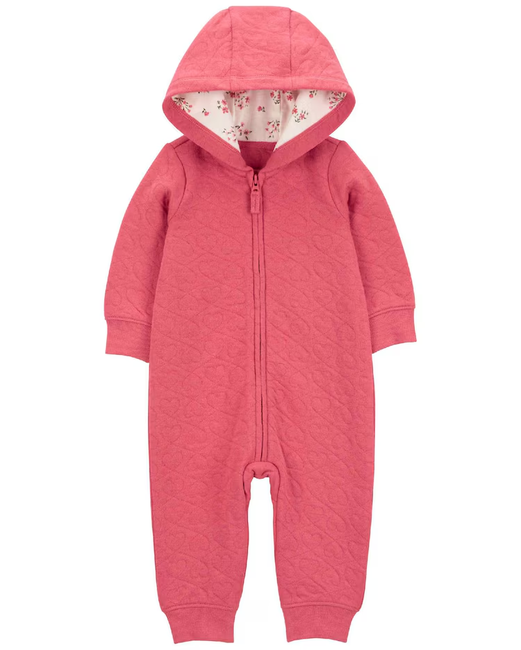 Macacão bebê com capuz matelado coração rosa | Carter's