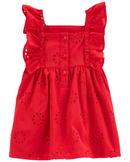Vestido bebê com babados e laise vermelho | Carter's