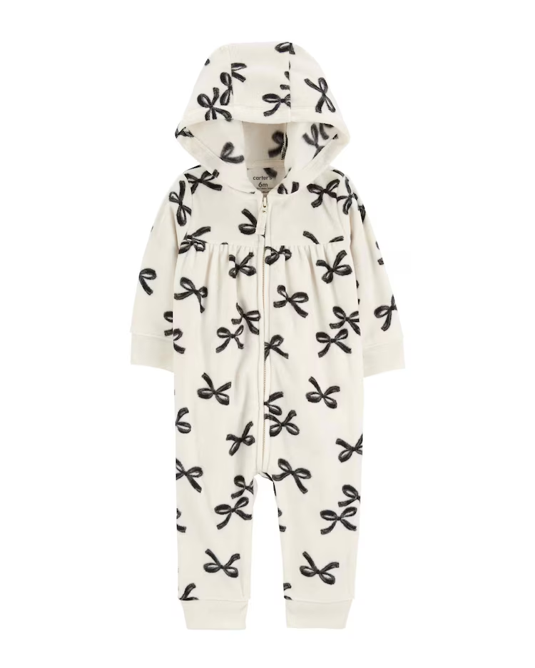 Macacão bebê de fleece laços com capuz branco | Carter's