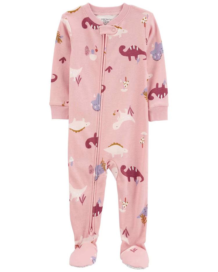 Macacão pijama bebê com pezinho dinossauros rosa | Carter's