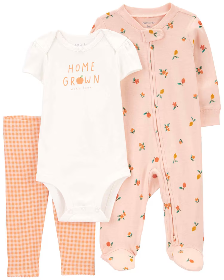 Conjunto longo bebê 3 peças com elástico homer grown floral multicor | Carter's