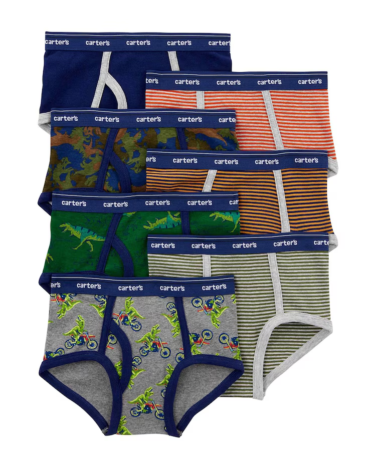 Kit cueca infantil slip 7 peças listras e camuflado verde |