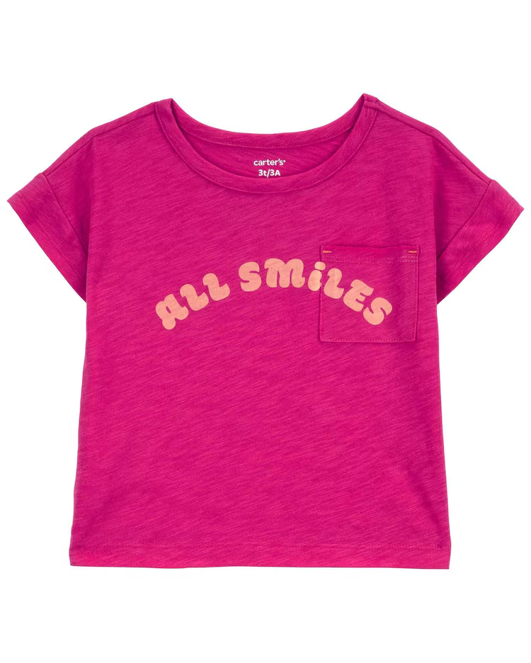 Camiseta infantil com bolso all smiles rosa |
