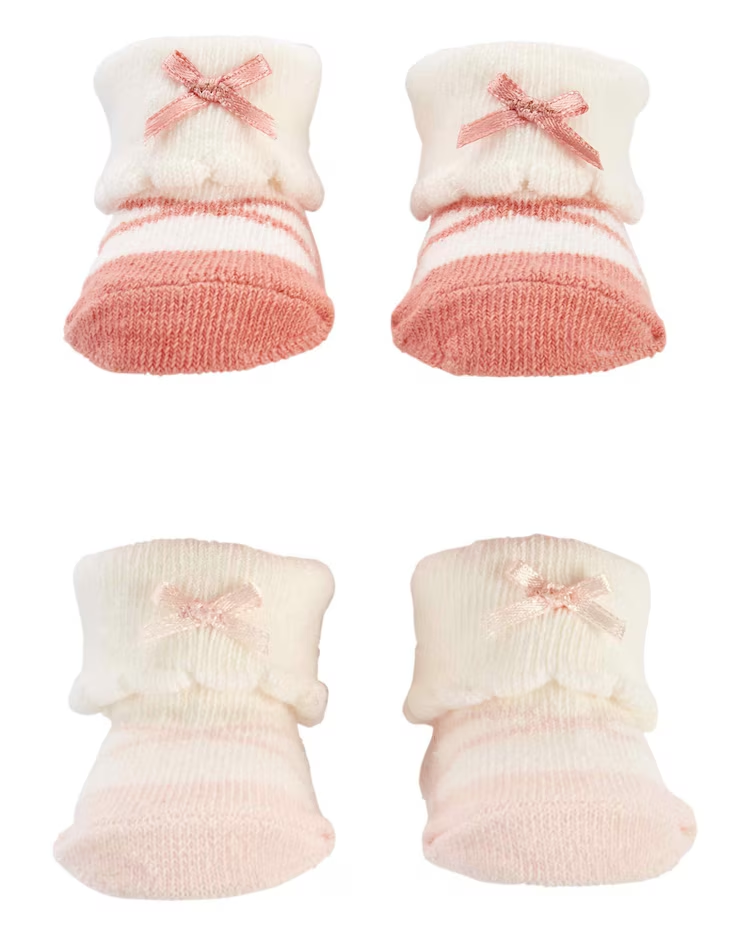 Kit meia bebê 2 pares punho dobrado com laço rosa | Carter's