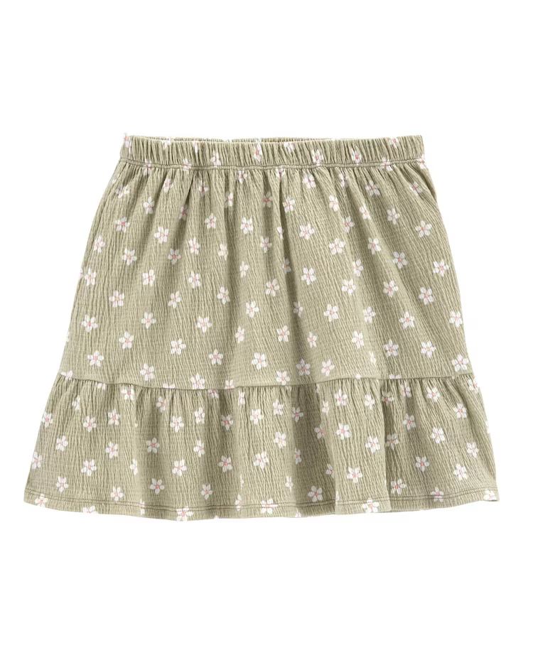 Saia Curta Infantil Babados Floral Verde Tam 6 a 8