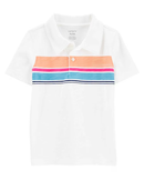 Camisa polo infantil com botões listrada branca |