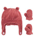 Kit touca bebê e luva de fleece rosa