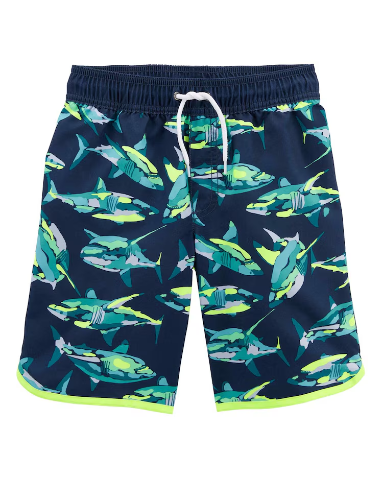 Bermuda água infantil com cordão tubarões azul |