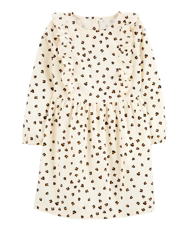 Vestido infantil oncinha manga longa bege |