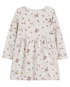Vestido infantil evasê floral manga longa off-white |