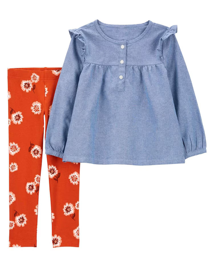 Conjunto longo infantil 2 peças babados floral multicor |