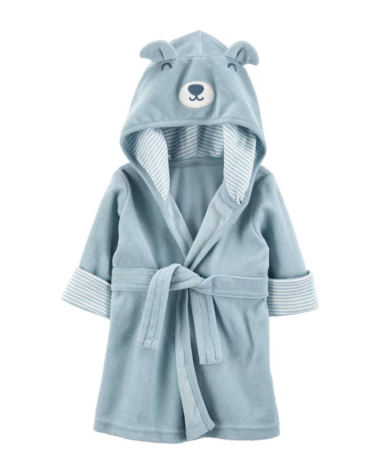 Roupão de banho bebê ursinho com capuz peluciado azul |